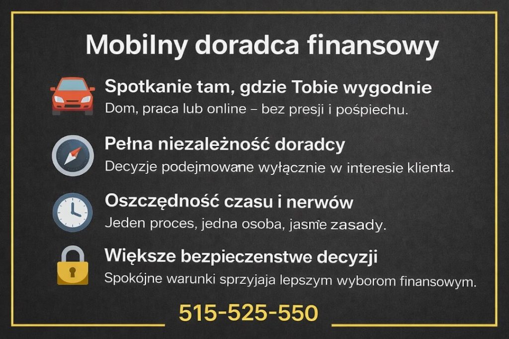 Kredyt Krosno Odrzańskie - mobilny doradca finansowy i kredytowy. Spotkanie w domu, pracy lub online, pełna niezależność doradcy oraz bezpieczne decyzje kredytowe. Wsparcie przy kredycie hipotecznym bez presji i pośpiechu.