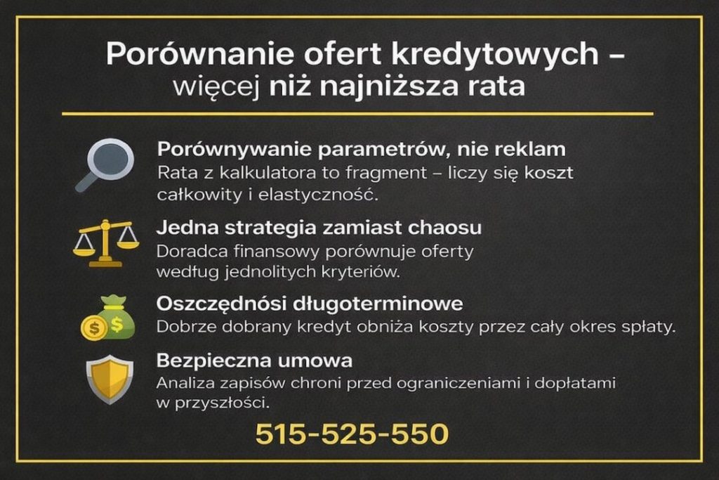 Doradca kredytowy Krosno Odrzańskie – porównanie ofert kredytowych bez reklam i uproszczeń. Analiza kosztu całkowitego, elastyczności umowy, długoterminowych oszczędności oraz bezpieczeństwa zapisów przy wyborze kredytu hipotecznego w 2026 roku.