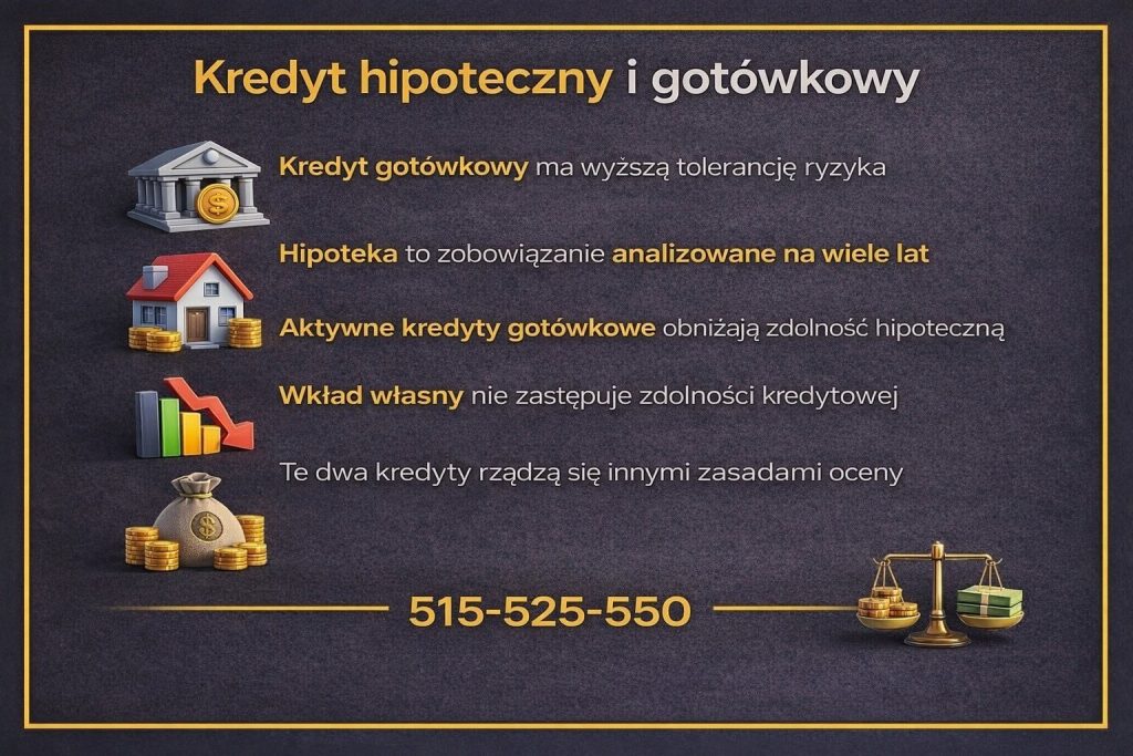 Infografika przedstawiająca sposoby poprawy zdolności kredytowej przed złożeniem wniosku kredytowego. Grafika pokazuje porządkowanie zobowiązań, znaczenie czasu stabilności, brak nowych kredytów oraz planowanie finansowe jako kluczowe elementy wpływające na ocenę banku.
